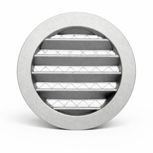 Решітка вентиляційна кругла алюмінієва зовнішня фасадна з сіткою ELC-125 діаметр 125 мм сірий