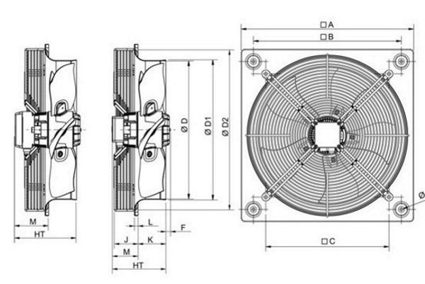 Габаритні розміри Soler&Palau HXBR/4-630-AJ, мм. Джерело: EasyVent, Soler&Palau.