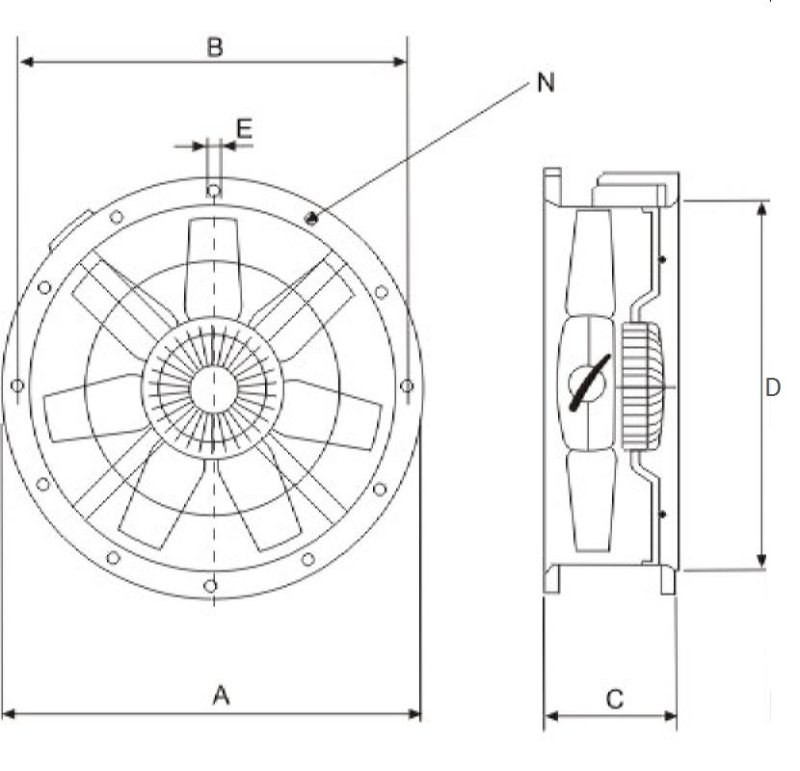 Габаритні розміри Soler&Palau TCBB/4-355/H-B, мм. Джерело: EasyVent, Soler&Palau.
