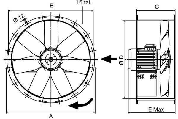 Габаритні розміри Soler&Palau TCBT/4-710/H-B, мм. Джерело: EasyVent, Soler&Palau.