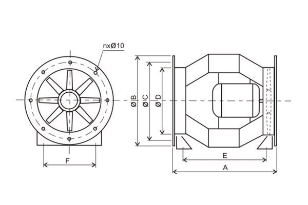 Габаритні розміри Soler&Palau TEB/2-400 N, мм. Джерело: EasyVent, Soler&Palau.