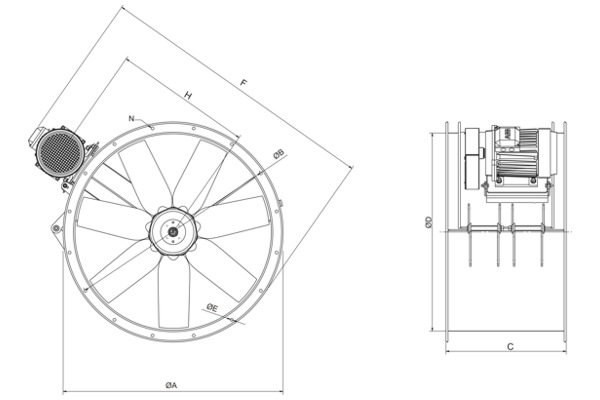 Габаритні розміри Soler&Palau TTT/4-800/H N, мм. Джерело: EasyVent, Soler&Palau.