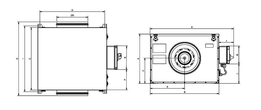 Габаритні розміри Soler&Palau CAB-150 ECOWATT PLUS N, мм. Джерело: EasyVent, Soler&Palau.