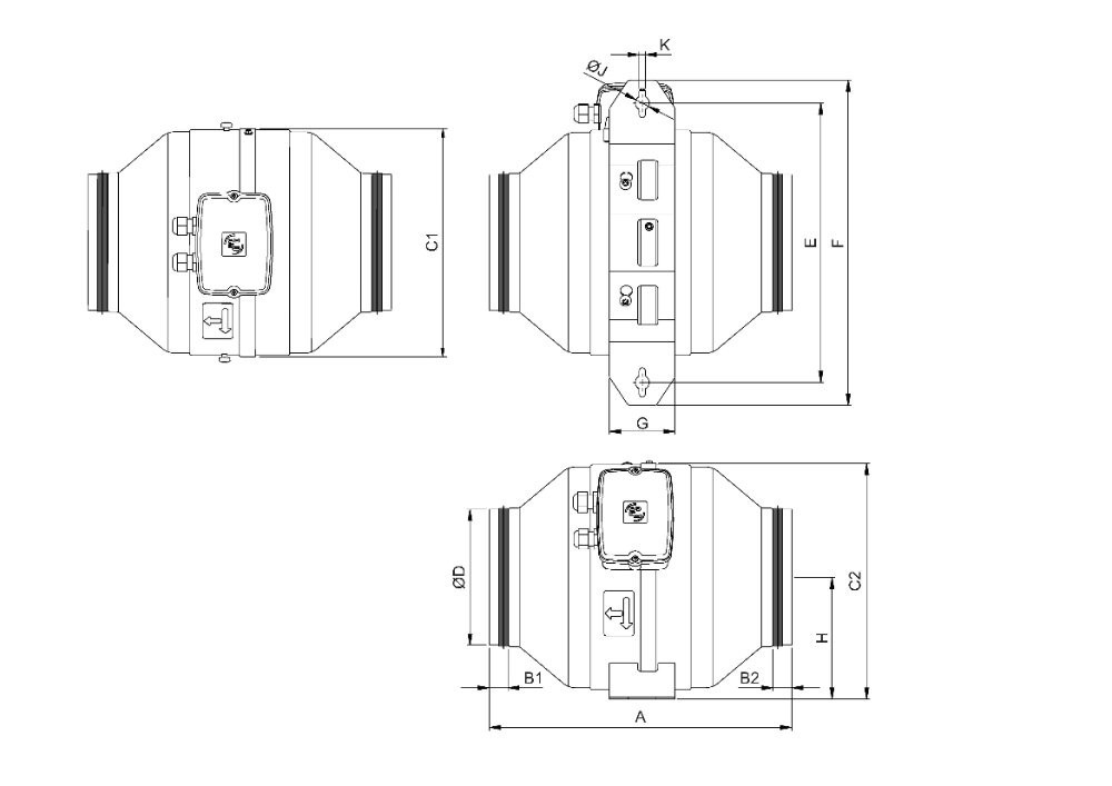Габаритні розміри Soler&Palau JETLINE-100 ECOWATT, мм. Джерело: EasyVent, Soler&Palau.