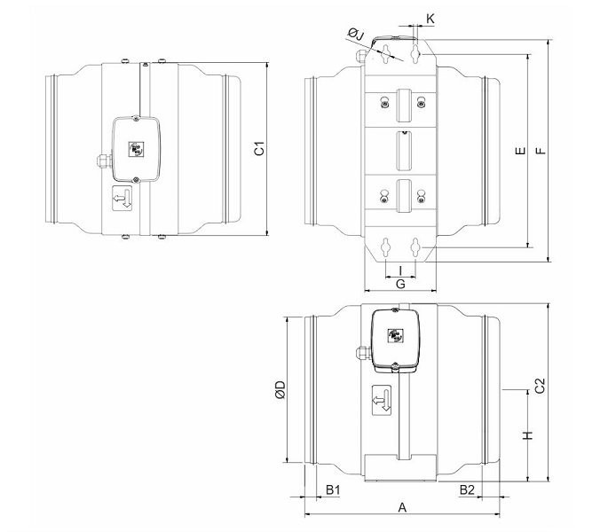 Габаритні розміри Soler&Palau JETLINE-250 ECOWATT, мм. Джерело: EasyVent, Soler&Palau.
