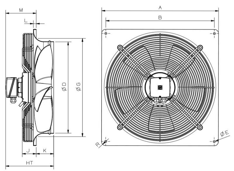Габаритні розміри Soler&Palau HXBR-355 ECOWATT, мм. Джерело: EasyVent, Soler&Palau.