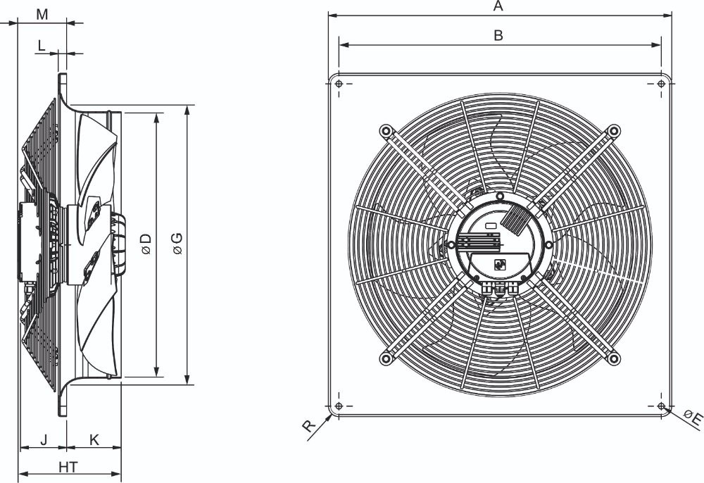 Габаритні розміри Soler&Palau HXTR-500 ECOWATT, мм. Джерело: EasyVent, Soler&Palau.